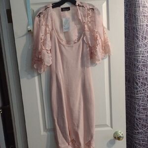 Elan Blush Lace Dress Peach Color